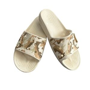 Crocs Slides Iconic Comfort Camouflage White w/ Tan & Cream Camo Size W12 (M10)